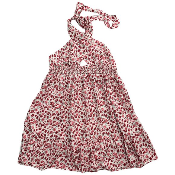 Pink Floral Criss Cross Halter Summer Dress Size Large - Picture 7 of 10